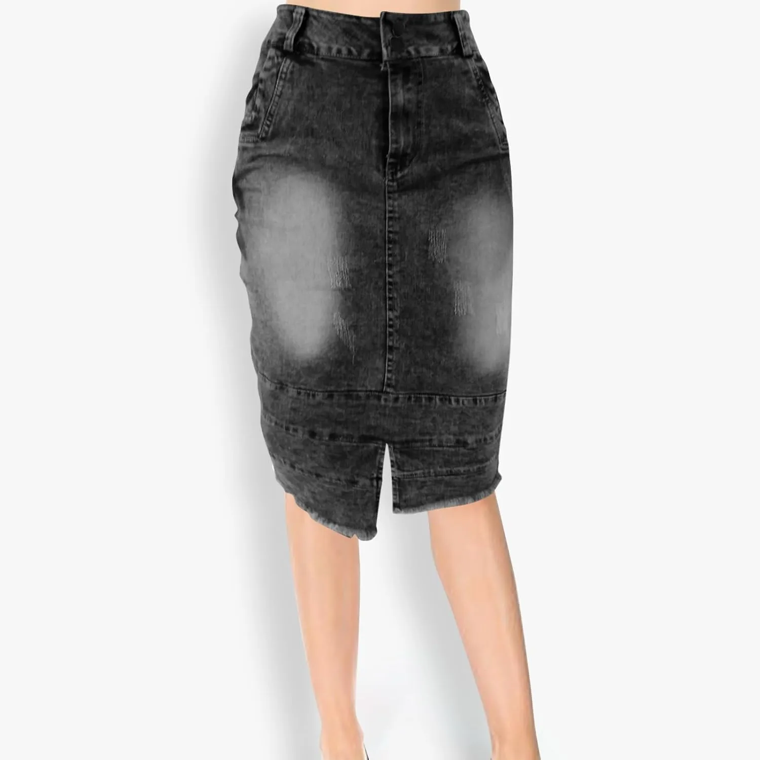 Trendy Tie Up Denim Skirt for Women Split High Waist Stretch Jean Midi Skirt Casual Slim Fit Long Pencil Skirt