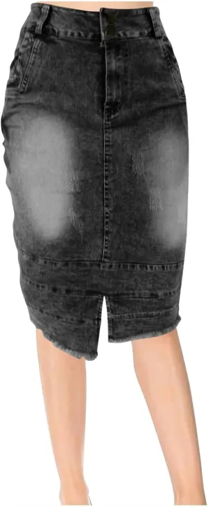 Trendy Tie Up Denim Skirt for Women Split High Waist Stretch Jean Midi Skirt Casual Slim Fit Long Pencil Skirt