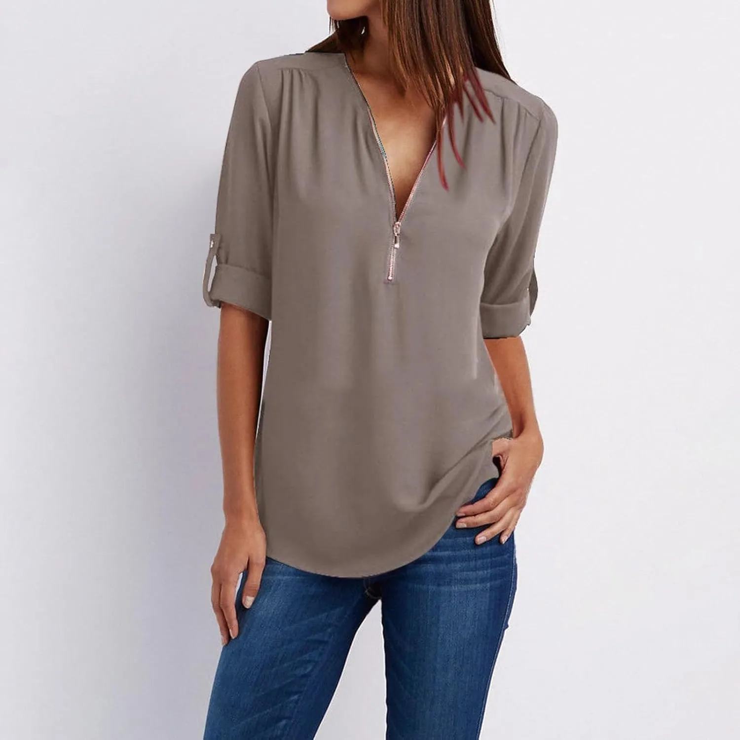 Tunic Tops for Women Loose Fit Dressy Long Sleeve Shirts for Women Fall Outfits for Women 2024 Half Zip Up Tops