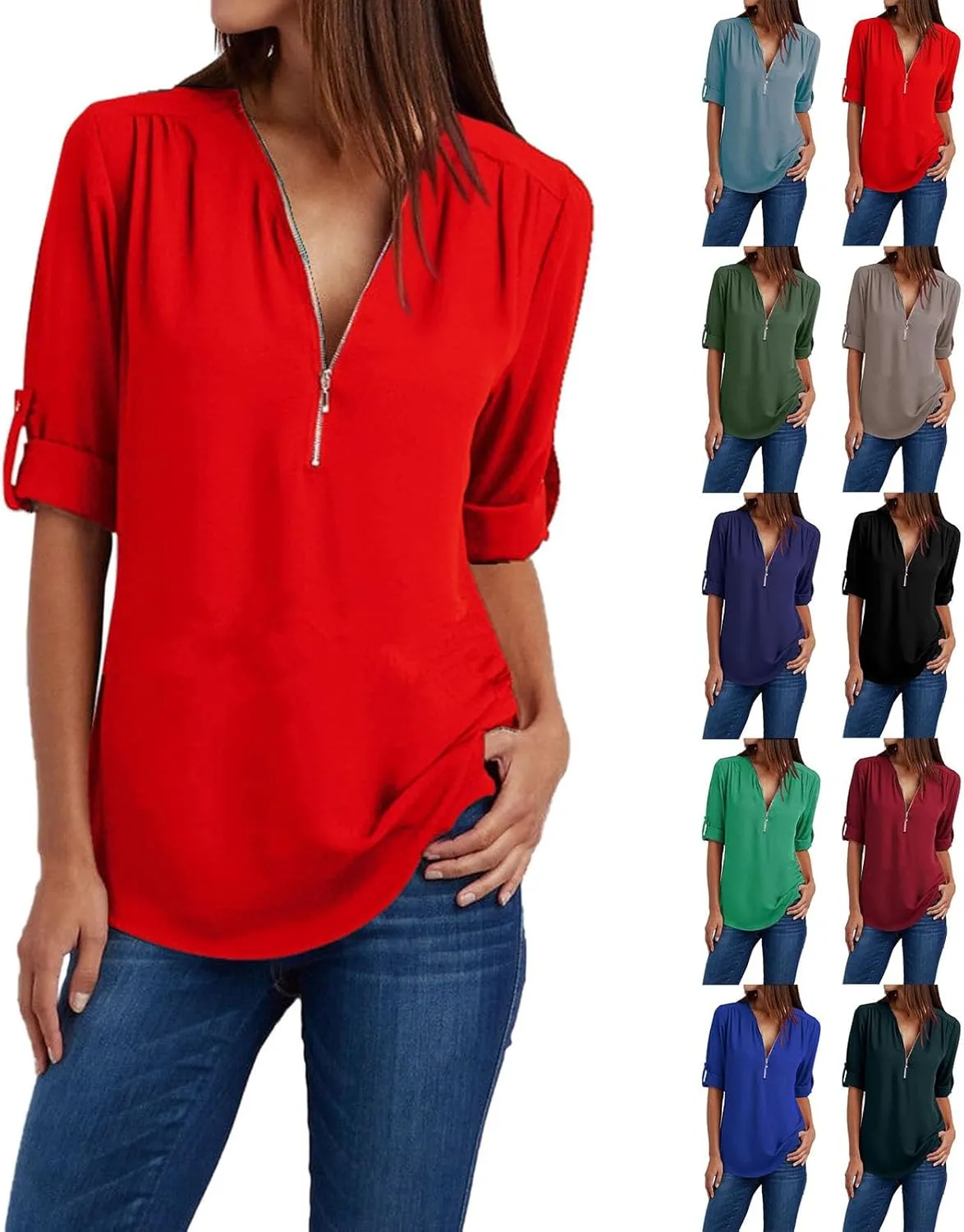 Tunic Tops for Women Loose Fit Dressy Long Sleeve Shirts for Women Fall Outfits for Women 2024 Half Zip Up Tops