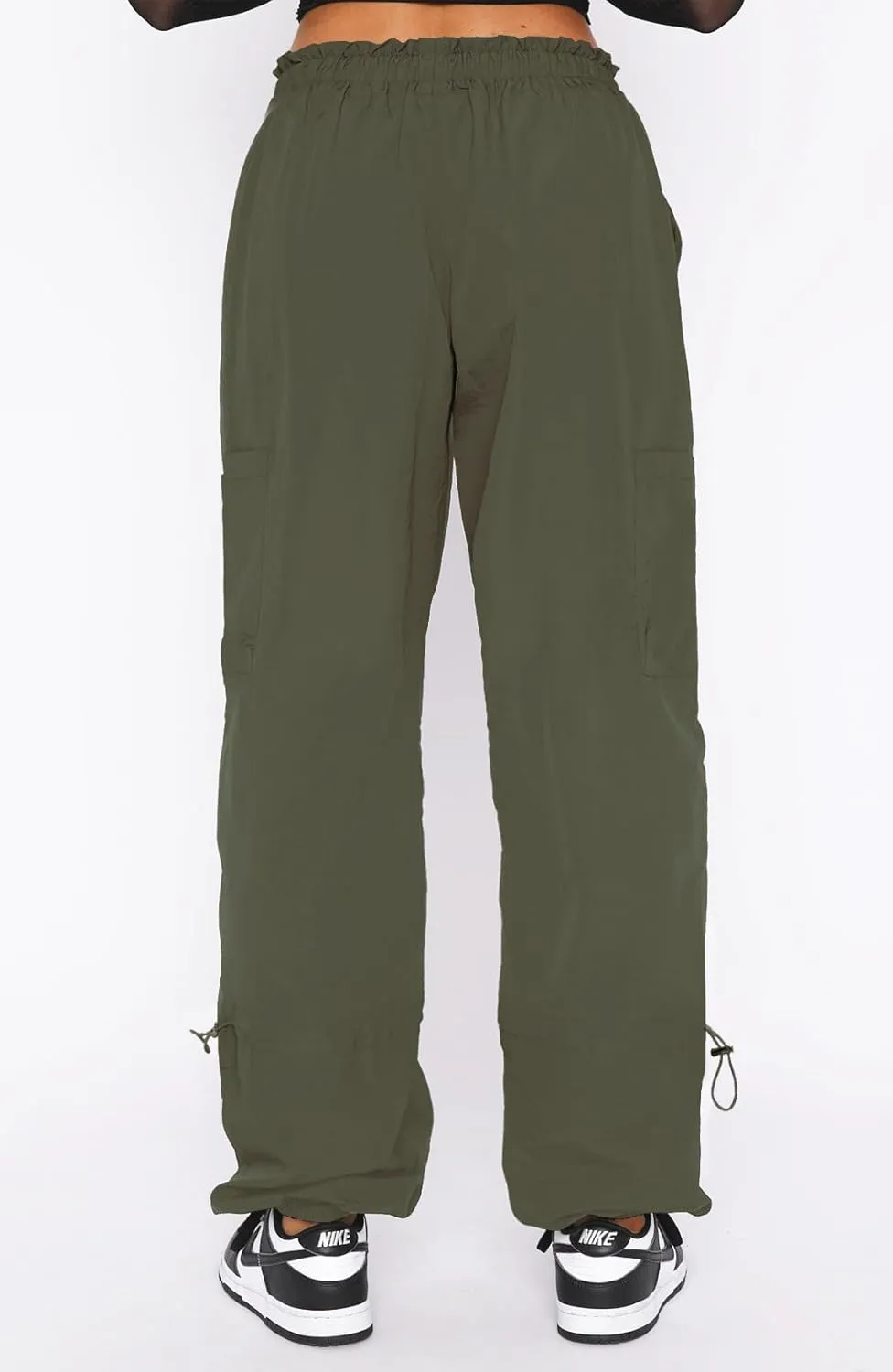 Waitfairy Cargo Pants Women Drawstring Elastic Waist Baggy Parachute Pants Woman Y2K Bottoms with Multiple Pockets