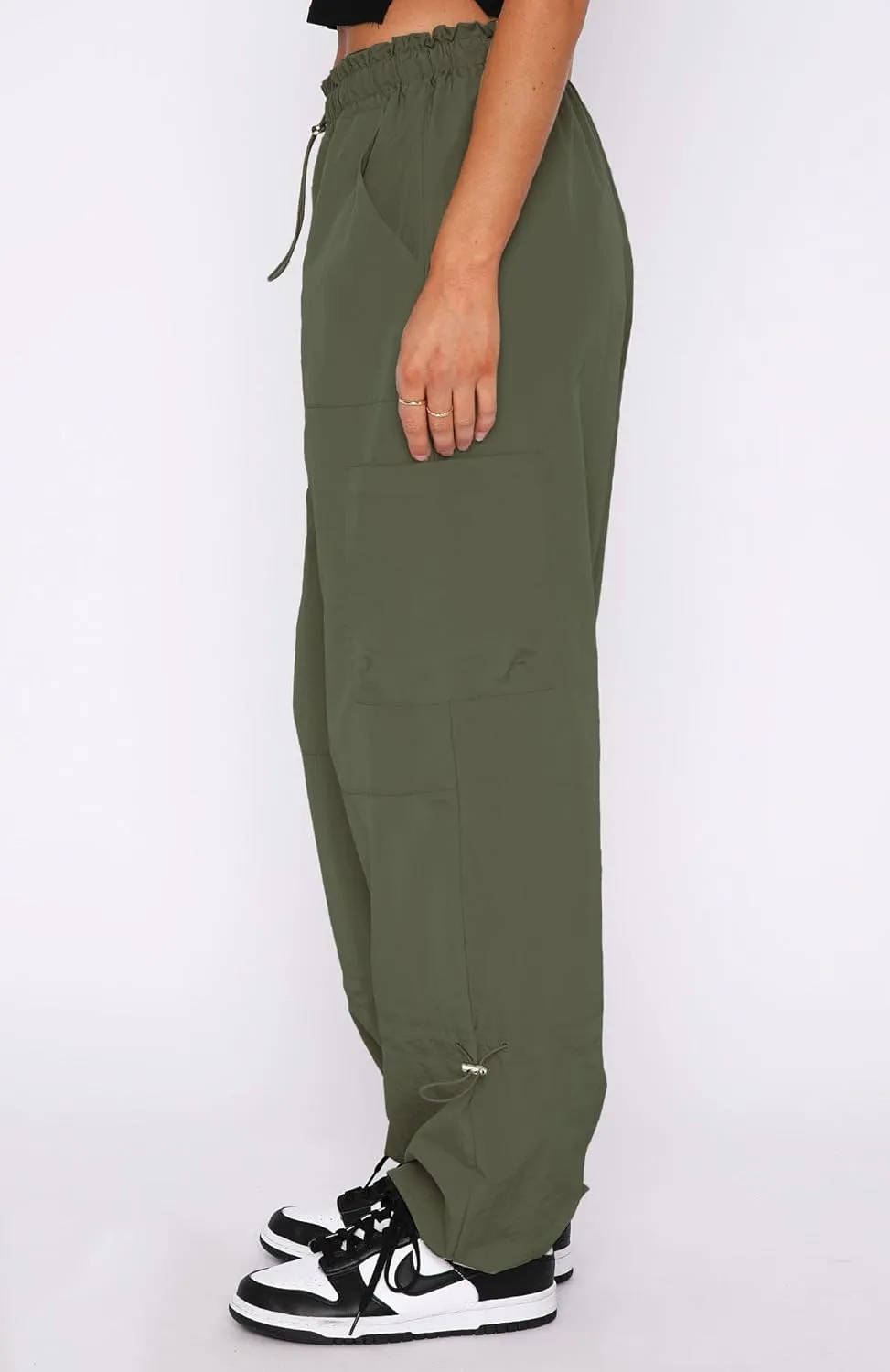 Waitfairy Cargo Pants Women Drawstring Elastic Waist Baggy Parachute Pants Woman Y2K Bottoms with Multiple Pockets