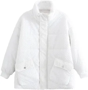 Winter Parka Women's Double Pockets Stand Collar Down Cotton Padded Jacket Loose Warm Coat