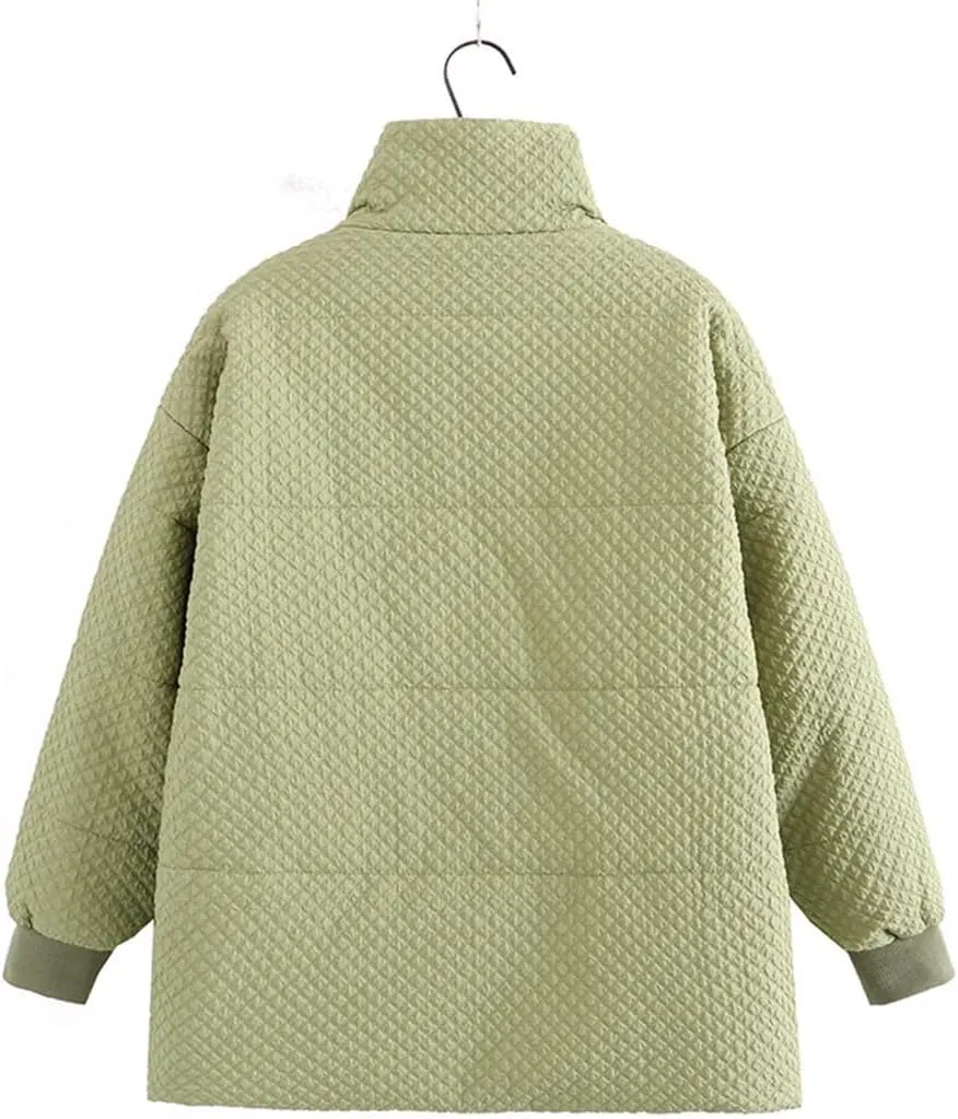 Winter Parka Women's Double Pockets Stand Collar Down Cotton Padded Jacket Loose Warm Coat