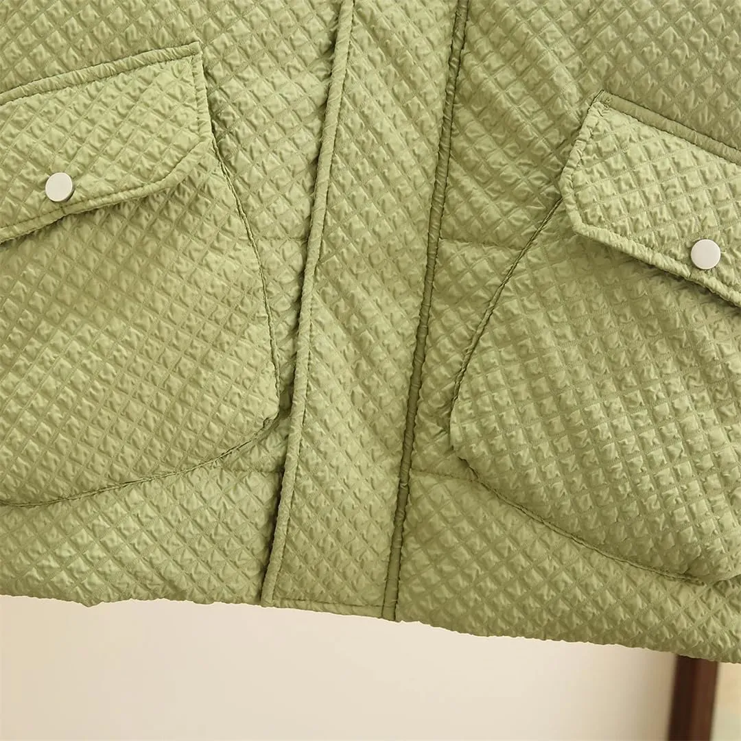 Winter Parka Women's Double Pockets Stand Collar Down Cotton Padded Jacket Loose Warm Coat