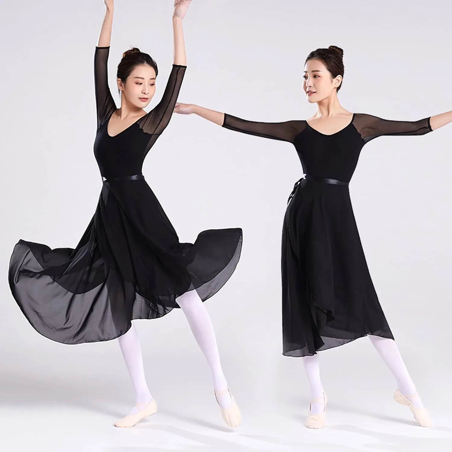 Women Ballet Wrap Skirt Ladies Long Skirts Chiffon Dance Sheer Skirt Summer Beach High Waisted Skirts
