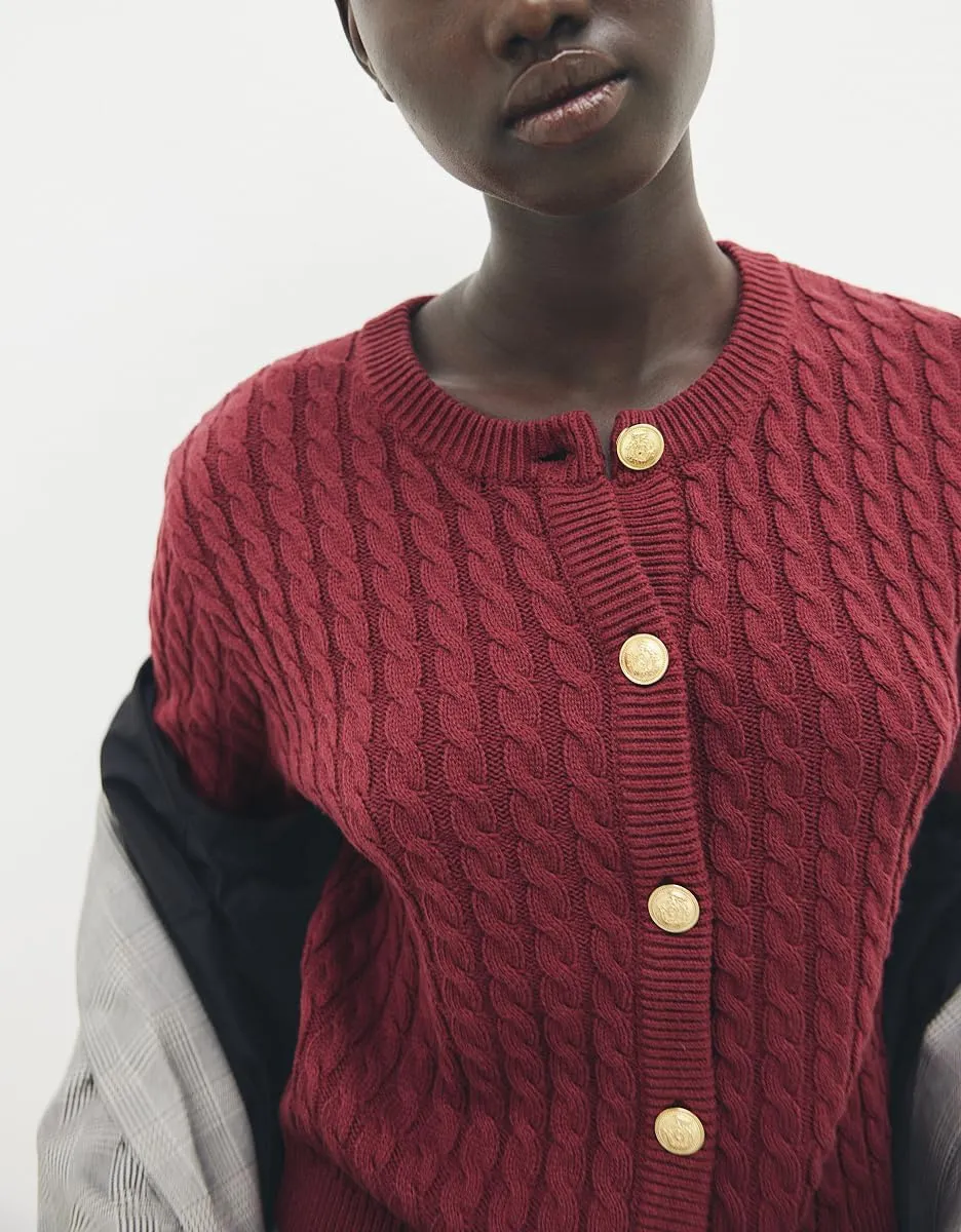 Women Cable Knit Cardigan Sweaters Short Sleeve Vintage Button Down Y2k Crop Knit Cardigan Casual Soft Sweater