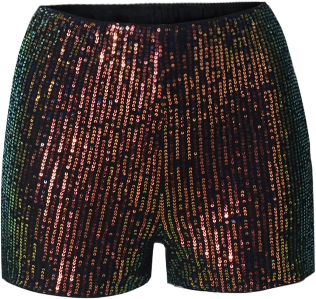 Women Casual High Waist Dance Party Sequin Sparkle Shorts Sexy Glitter Skinny Rave Hot Pants