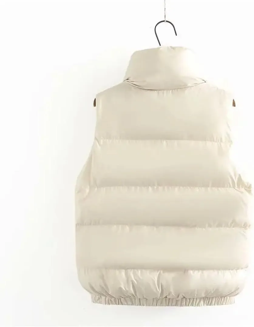 Women Clothing Sleeveless Jacket Winter Short Outerwear Simple Stand Collar Eiderdown Cotton Padded Coat