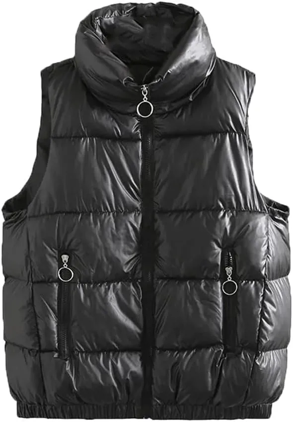 Women Clothing Sleeveless Jacket Winter Short Outerwear Simple Stand Collar Eiderdown Cotton Padded Coat