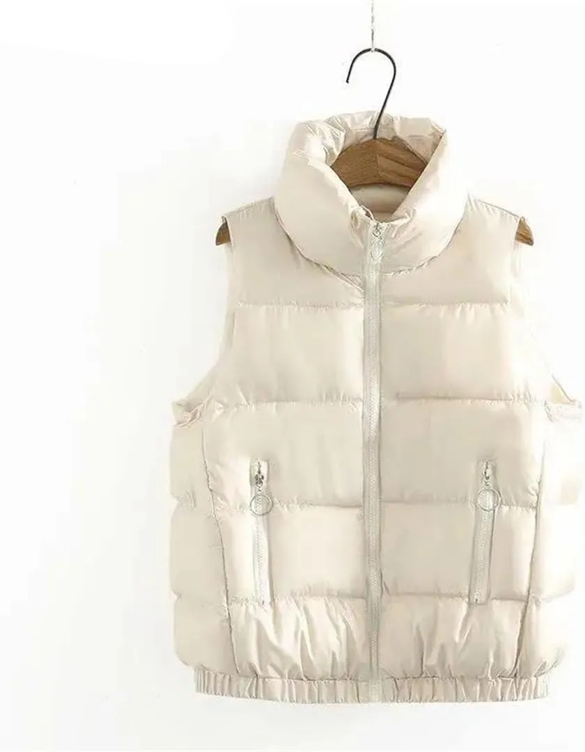 Women Clothing Sleeveless Jacket Winter Short Outerwear Simple Stand Collar Eiderdown Cotton Padded Coat