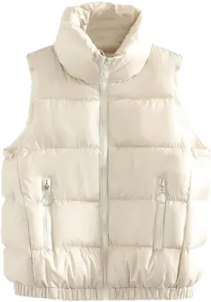 Women Clothing Sleeveless Jacket Winter Short Outerwear Simple Stand Collar Eiderdown Cotton Padded Coat