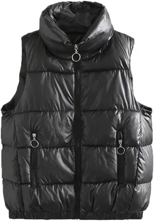 Women Clothing Sleeveless Jacket Winter Short Outerwear Simple Stand Collar Eiderdown Cotton Padded Coat