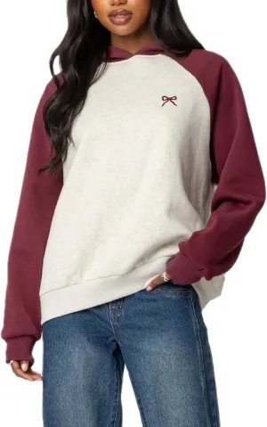Women Oversized Bow Hoodies Long Sleeve Cute Graphic Hooded Sweatshirts Preppy Aesthetic Pullover Top