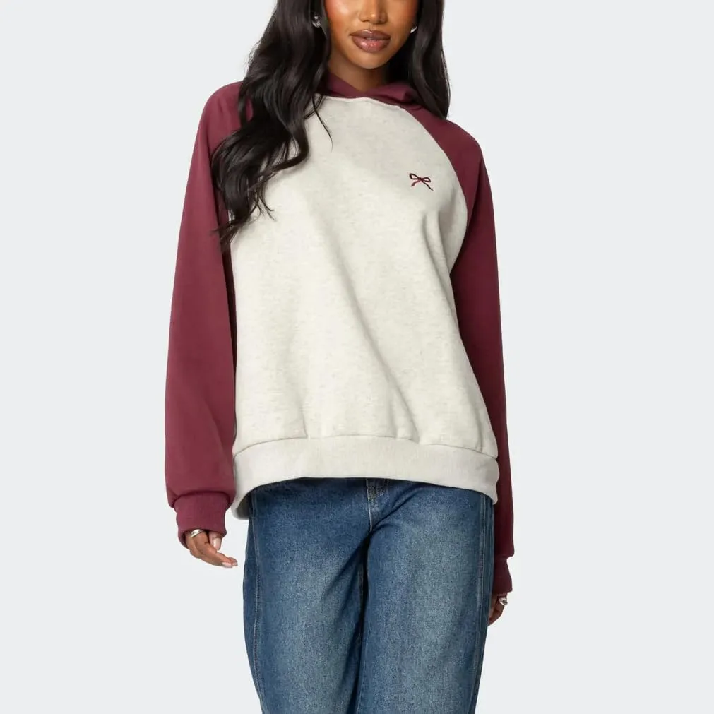 Women Oversized Bow Hoodies Long Sleeve Cute Graphic Hooded Sweatshirts Preppy Aesthetic Pullover Top