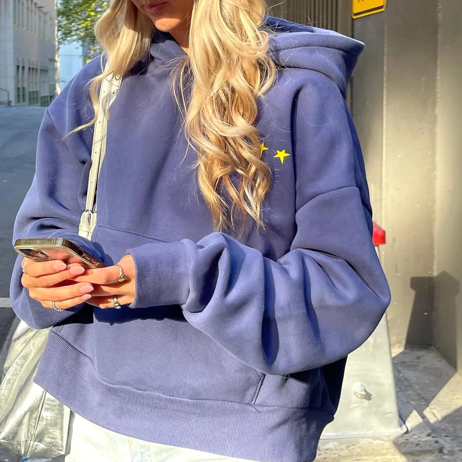 Women Oversized Star Graphic Hoodies Y2k Crewneck Long Sleeve Hooded Sweatshirt Fairy Grunge Zip Up Hoodie