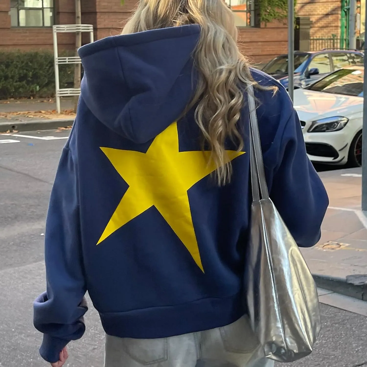 Women Oversized Star Graphic Hoodies Y2k Crewneck Long Sleeve Hooded Sweatshirt Fairy Grunge Zip Up Hoodie