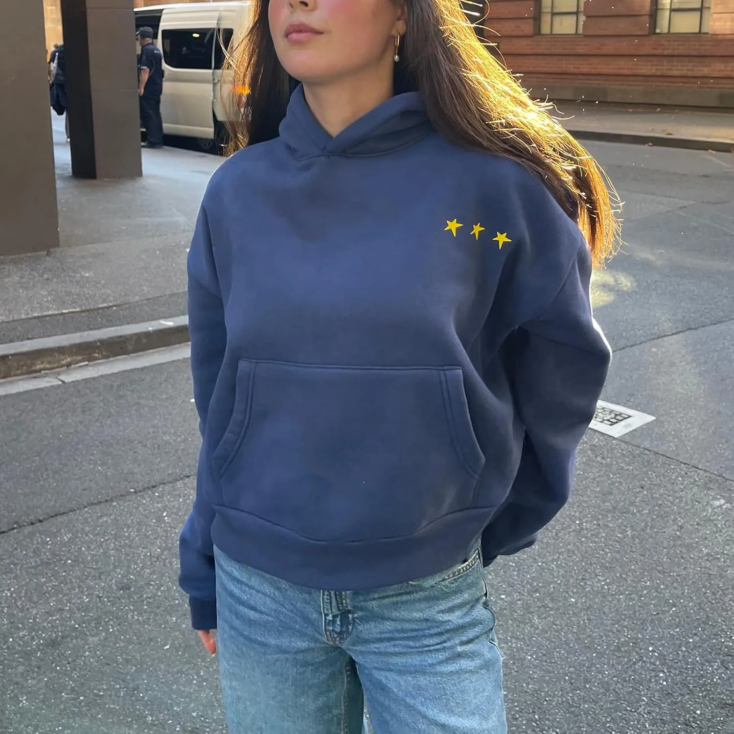 Women Oversized Star Graphic Hoodies Y2k Crewneck Long Sleeve Hooded Sweatshirt Fairy Grunge Zip Up Hoodie