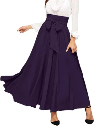 Women Pleated A-Line Skirts Strappy High Waist Stretch Solid Midi Long Maxi Skirts Casual Skirts