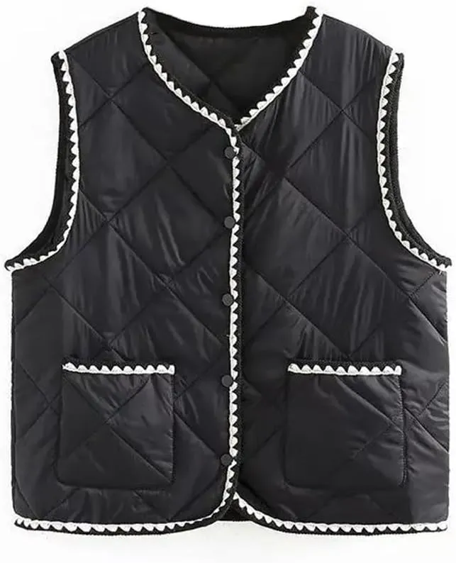 Women Sleeveless Jacket Winter Outerwear Double Pocket Eiderdown Cotton Padded Coat