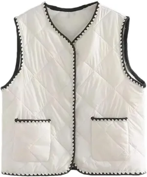 Women Sleeveless Jacket Winter Outerwear Double Pocket Eiderdown Cotton Padded Coat