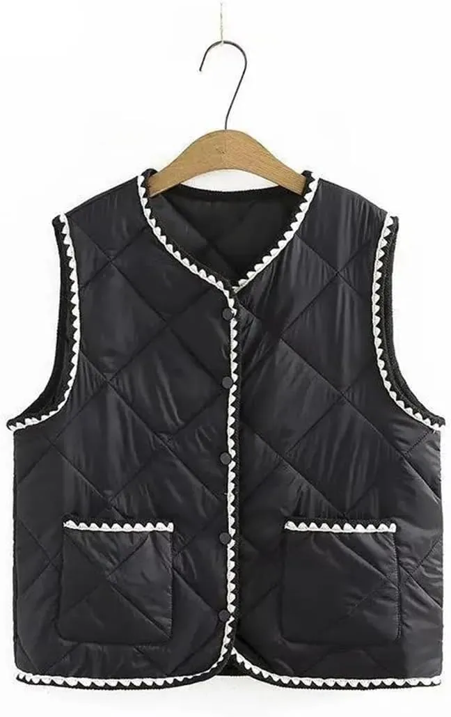 Women Sleeveless Jacket Winter Outerwear Double Pocket Eiderdown Cotton Padded Coat