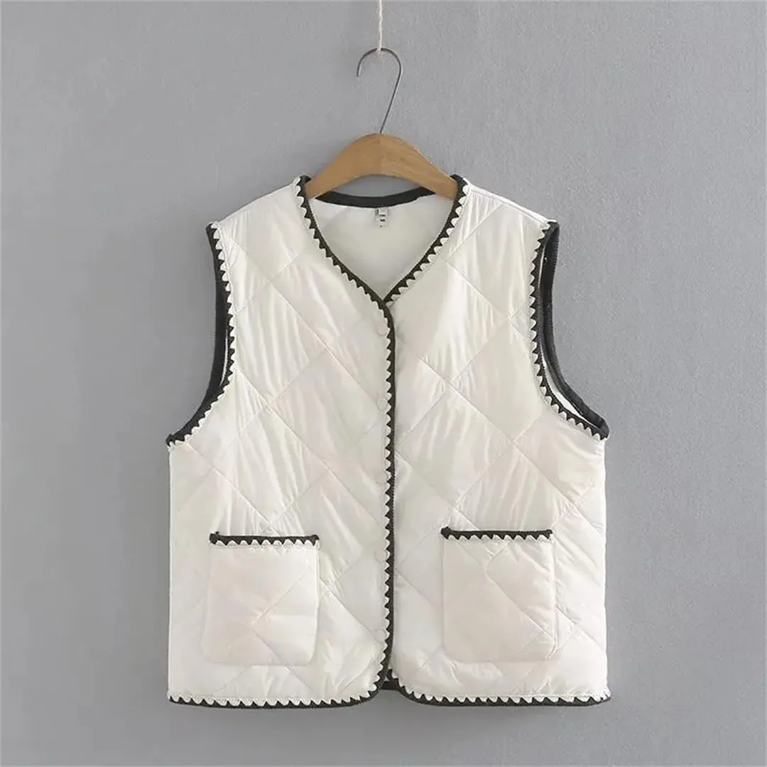 Women Sleeveless Jacket Winter Outerwear Double Pocket Eiderdown Cotton Padded Coat