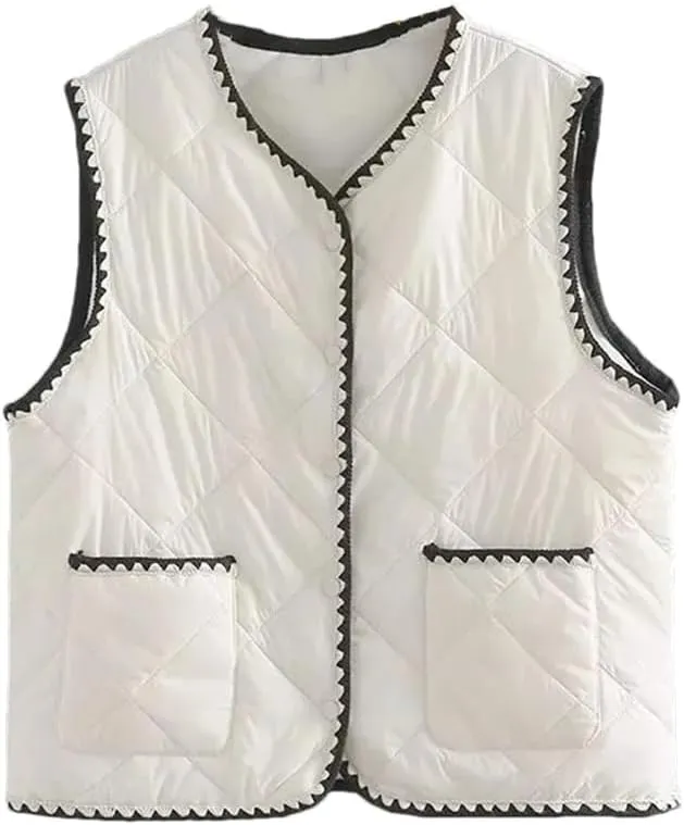 Women Sleeveless Jacket Winter Outerwear Double Pocket Eiderdown Cotton Padded Coat