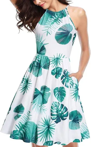 Women Summer Ball Gown Dresses, 2019 Casual Halter Sleeveless Print Mini Party Dress Sundress