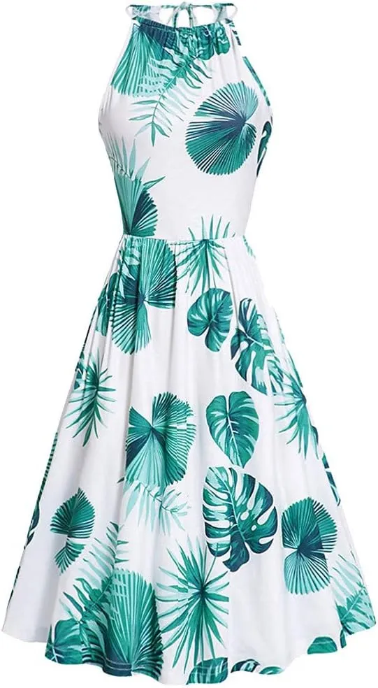 Women Summer Ball Gown Dresses, 2019 Casual Halter Sleeveless Print Mini Party Dress Sundress