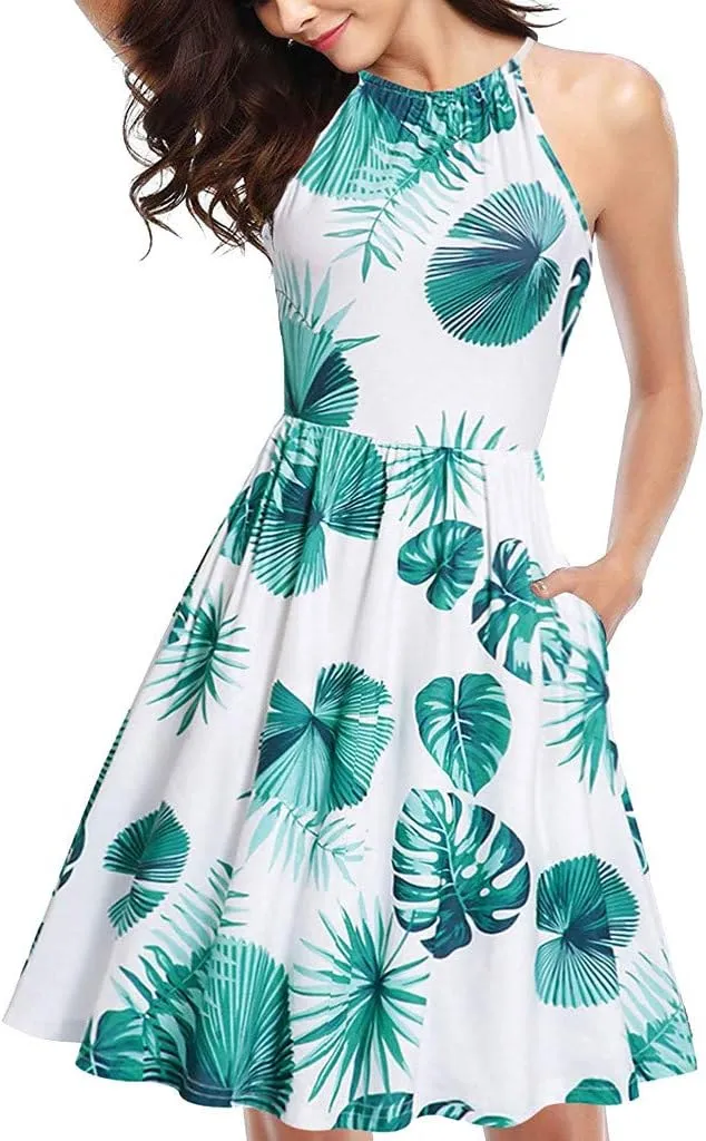 Women Summer Ball Gown Dresses, 2019 Casual Halter Sleeveless Print Mini Party Dress Sundress