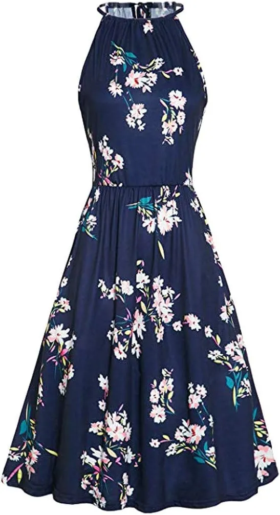 Women Summer Ball Gown Dresses, 2019 Casual Halter Sleeveless Print Mini Party Dress Sundress