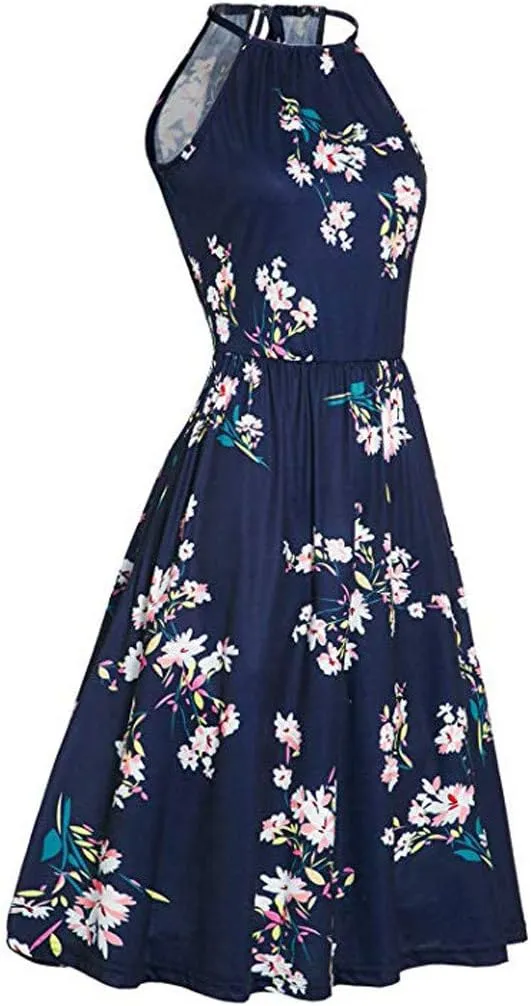 Women Summer Ball Gown Dresses, 2019 Casual Halter Sleeveless Print Mini Party Dress Sundress