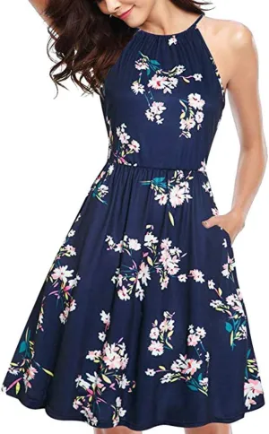 Women Summer Ball Gown Dresses, 2019 Casual Halter Sleeveless Print Mini Party Dress Sundress