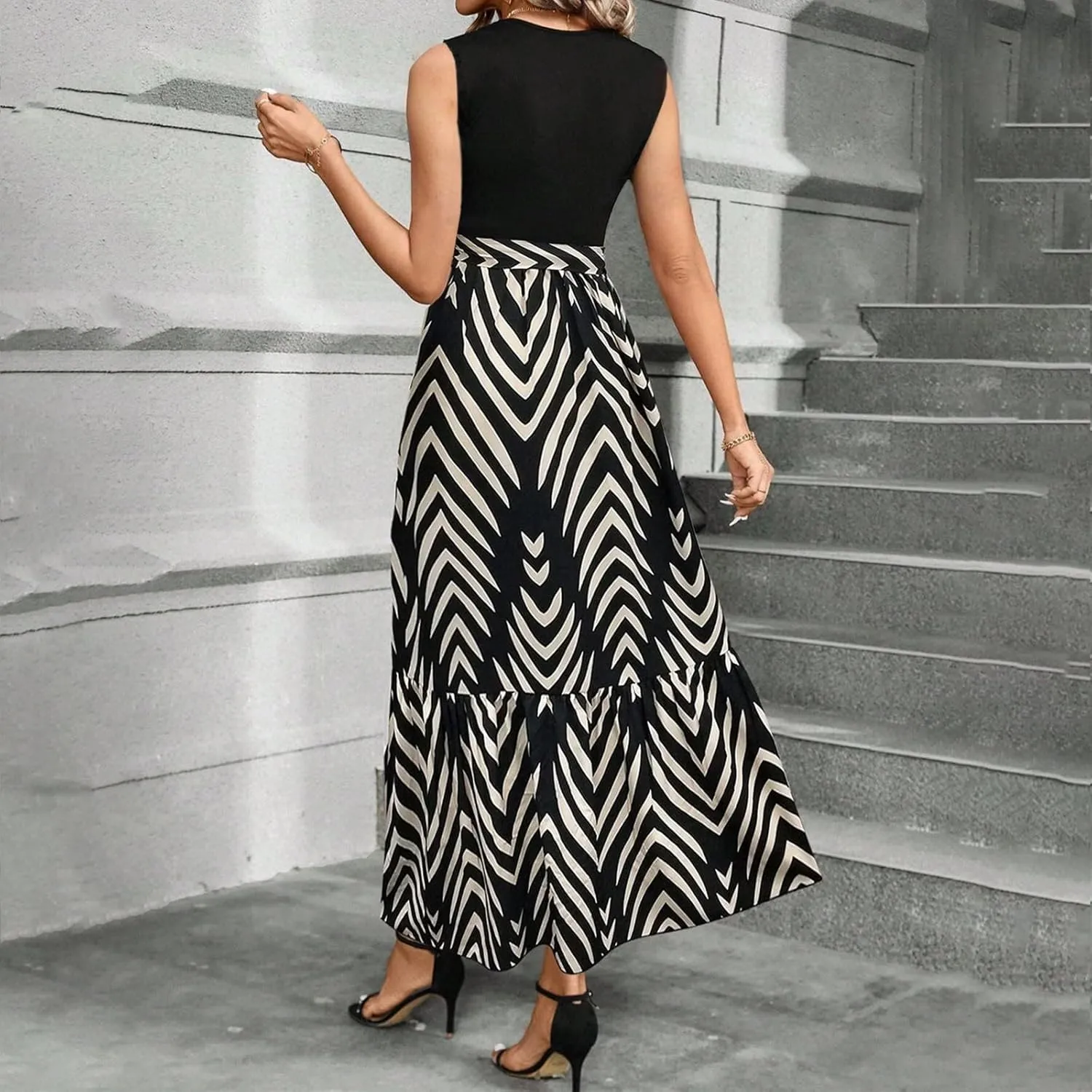 Women Summer Dresses 2025 Printed Sundresses Elegant Beach Tank Dress A Line Casual Sleeveless Vacation Clothes