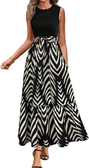 Women Summer Dresses 2025 Printed Sundresses Elegant Beach Tank Dress A Line Casual Sleeveless Vacation Clothes