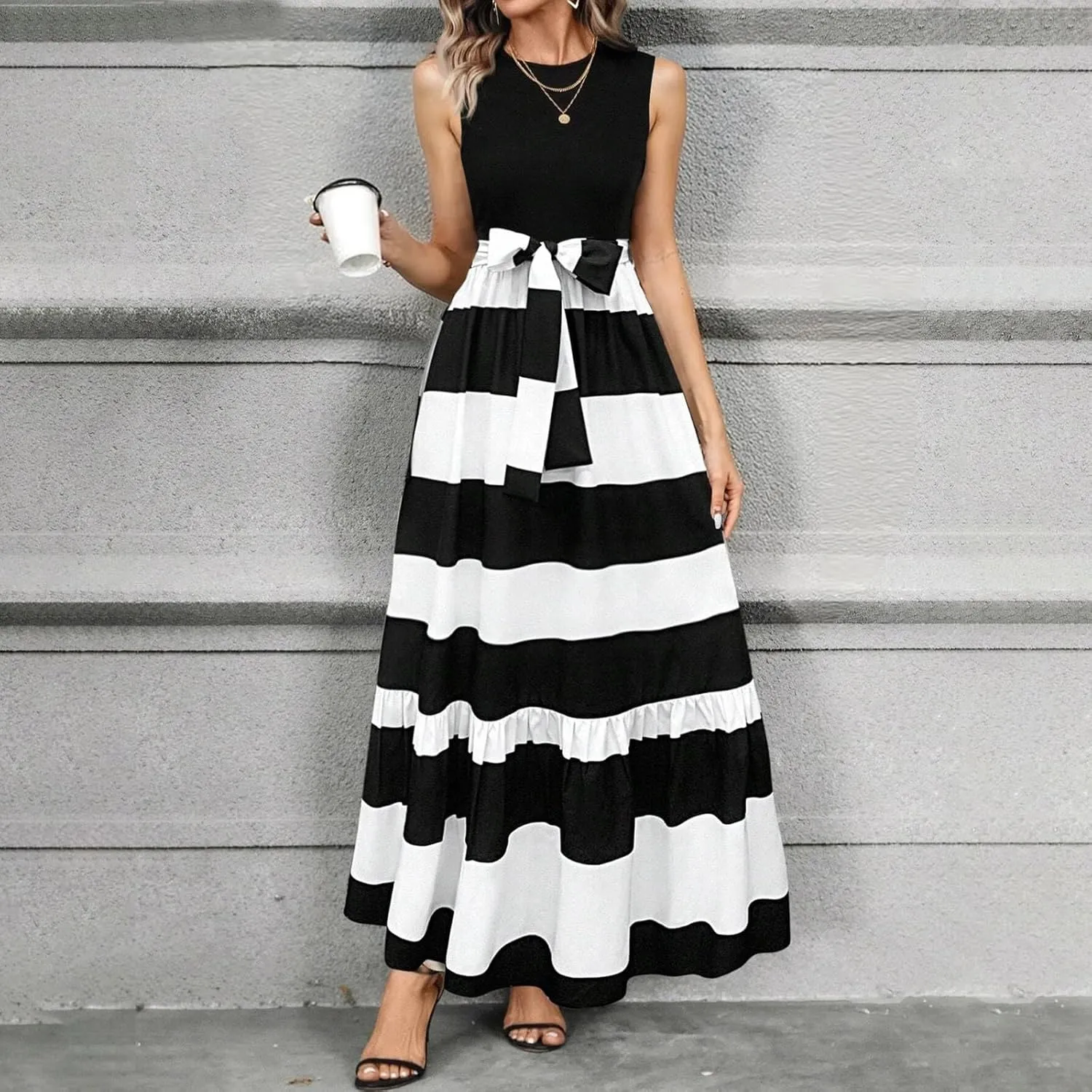 Women Summer Dresses 2025 Printed Sundresses Elegant Beach Tank Dress A Line Casual Sleeveless Vacation Clothes
