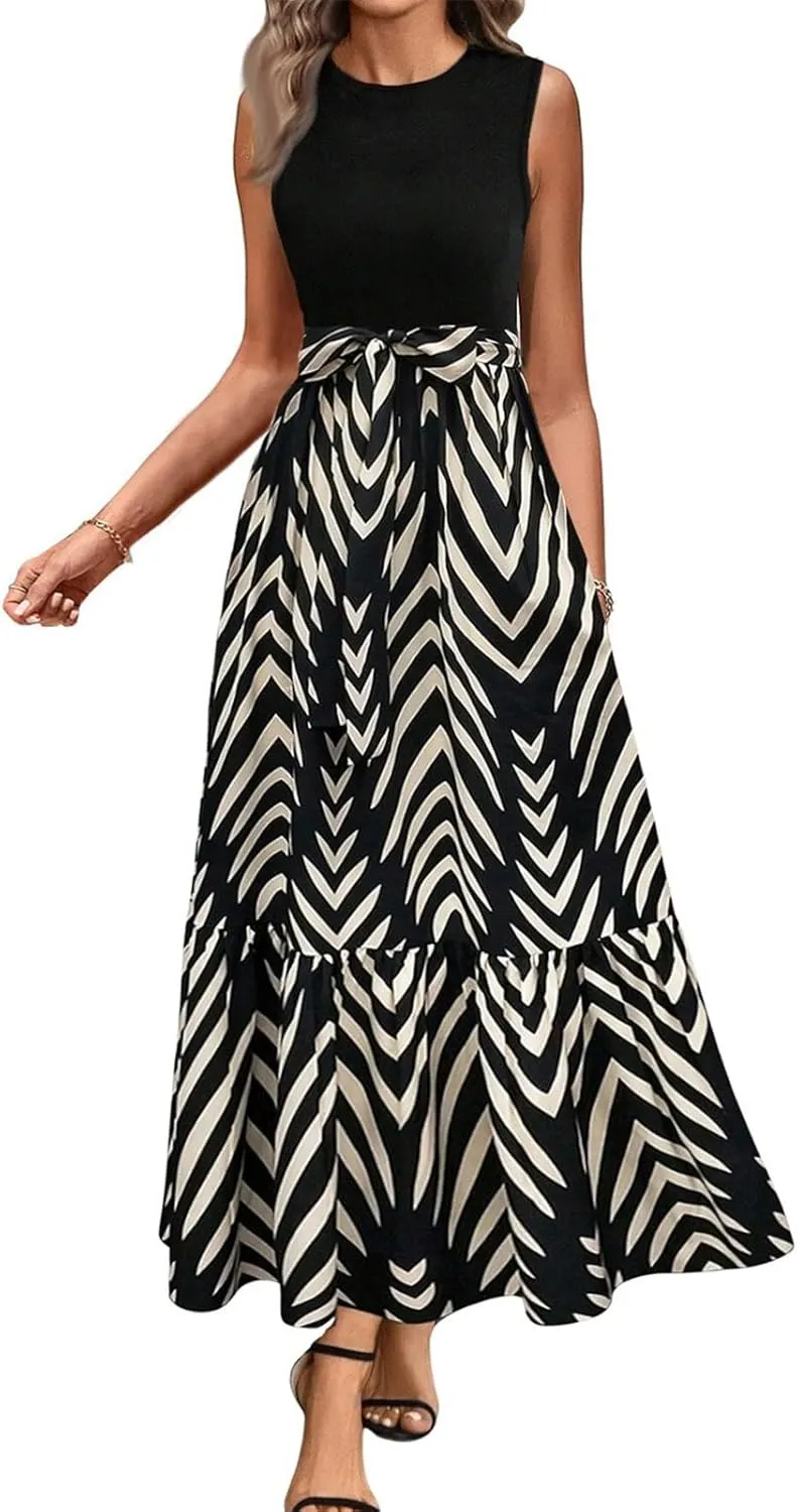 Women Summer Dresses 2025 Printed Sundresses Elegant Beach Tank Dress A Line Casual Sleeveless Vacation Clothes