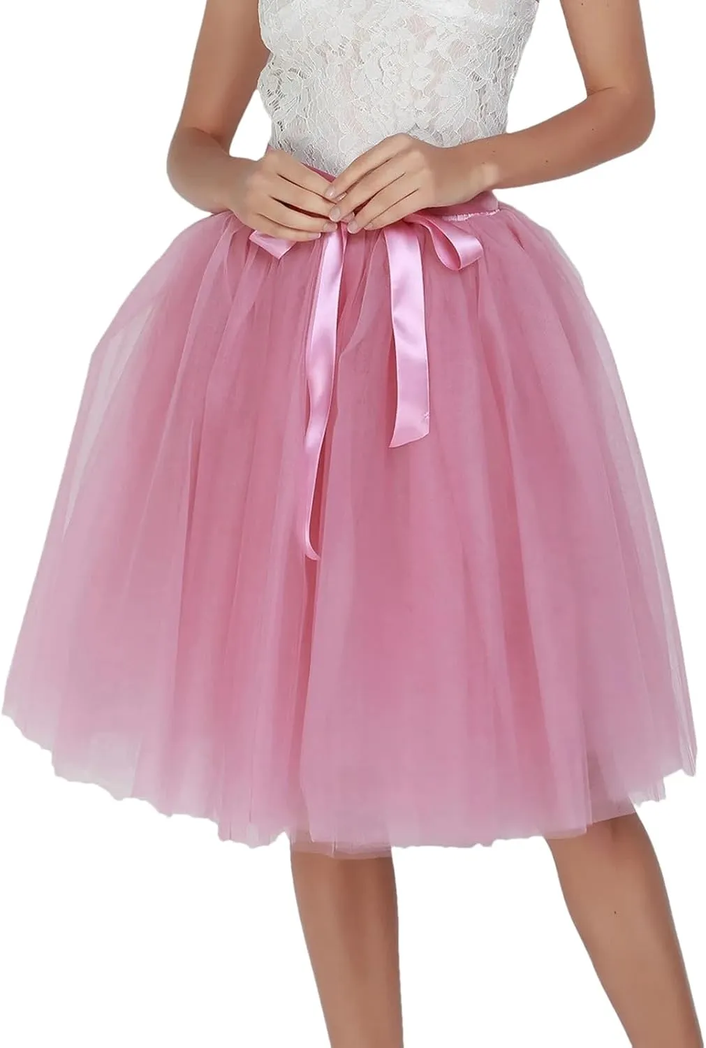 Women Tulle Skirts Knee Length Long Adult Layered Short Prom Party Midi Skirt