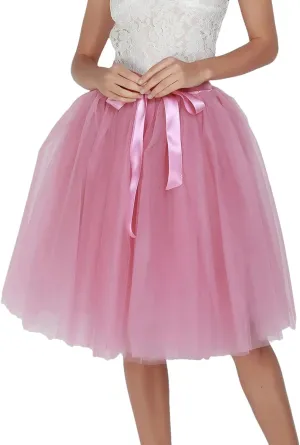 Women Tulle Skirts Knee Length Long Adult Layered Short Prom Party Midi Skirt