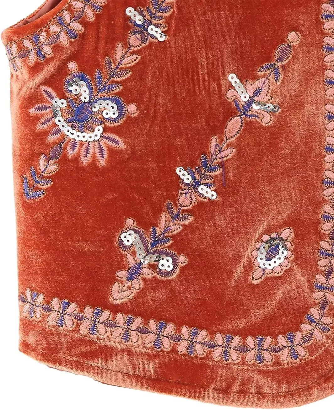 Women Vintage Floral Embroidered Vest Y2K Sleeveless Open Front Cardigan Boho Linen Cropped Waistcoat