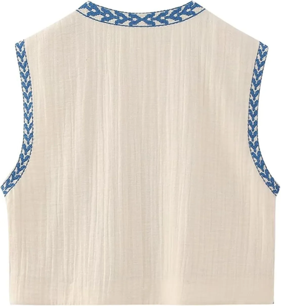 Women Vintage Floral Embroidered Vest Y2K Sleeveless Open Front Cardigan Boho Linen Cropped Waistcoat