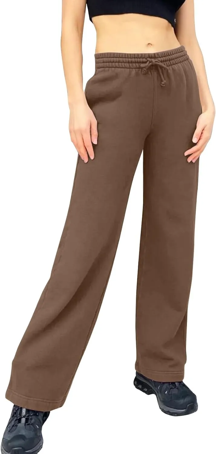 Women Wide Leg Sweatpants Cozy Fleece Boyfriend Basic Sweatpant Causal Drawstring High Waist Baggy Straight Leg Jogger