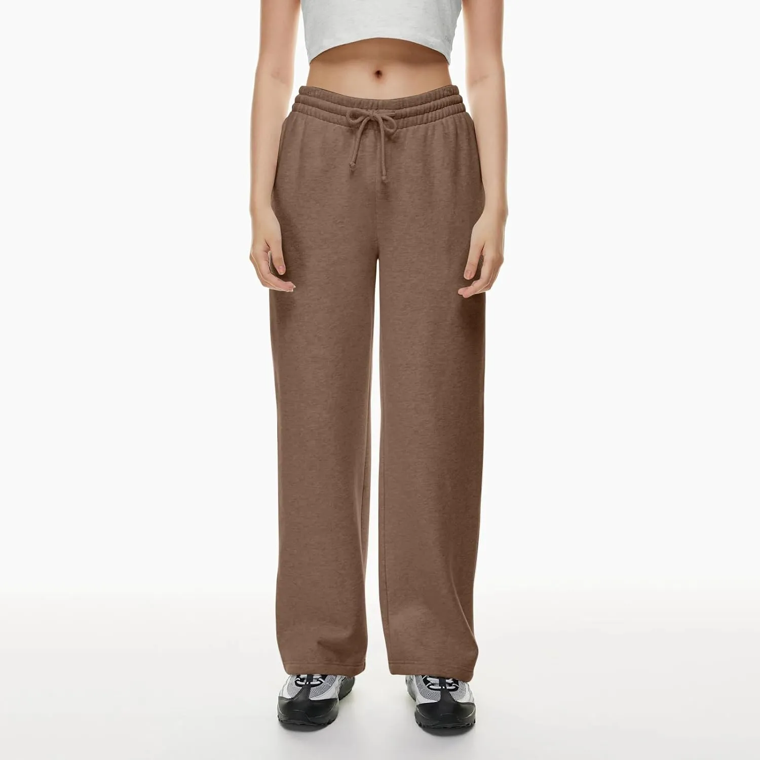 Women Wide Leg Sweatpants Cozy Fleece Boyfriend Basic Sweatpant Causal Drawstring High Waist Baggy Straight Leg Jogger