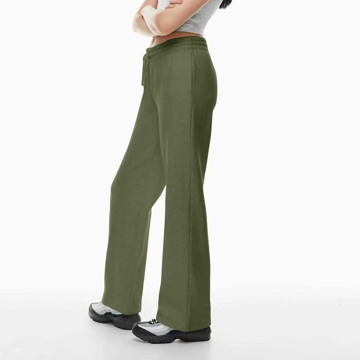 Women Wide Leg Sweatpants Cozy Fleece Boyfriend Basic Sweatpant Causal Drawstring High Waist Baggy Straight Leg Jogger