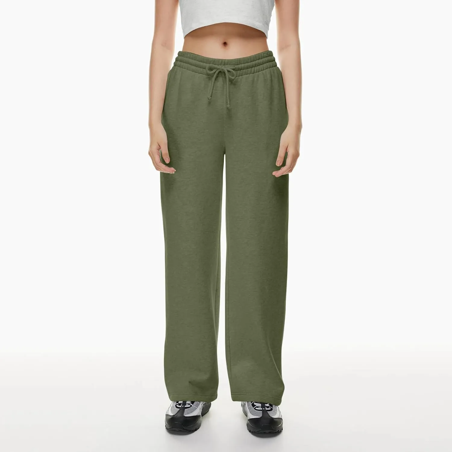 Women Wide Leg Sweatpants Cozy Fleece Boyfriend Basic Sweatpant Causal Drawstring High Waist Baggy Straight Leg Jogger