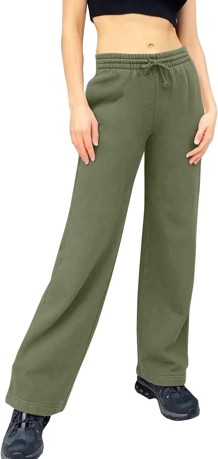 Women Wide Leg Sweatpants Cozy Fleece Boyfriend Basic Sweatpant Causal Drawstring High Waist Baggy Straight Leg Jogger
