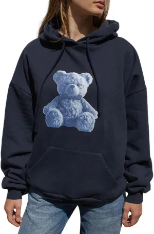 Women Y2k Graphic Hoodies Floral Print Oversized Long Sleeve Pullover Sweatshirt Teen Girl Vintage Sweatshirt