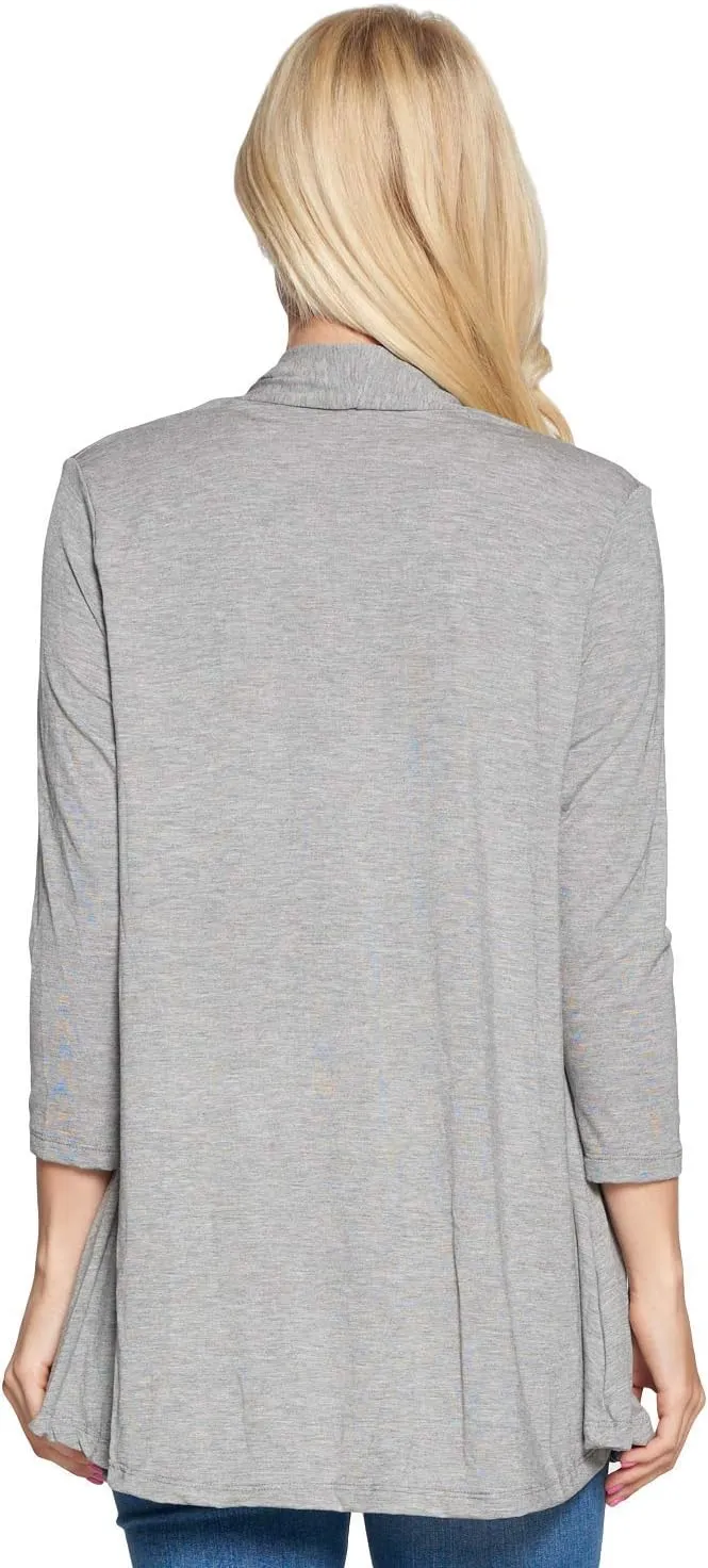 Women's 3/4 Sleeve Extra Soft Open Front Casual Flowy Viscose Made from Bamboo Cardigan
