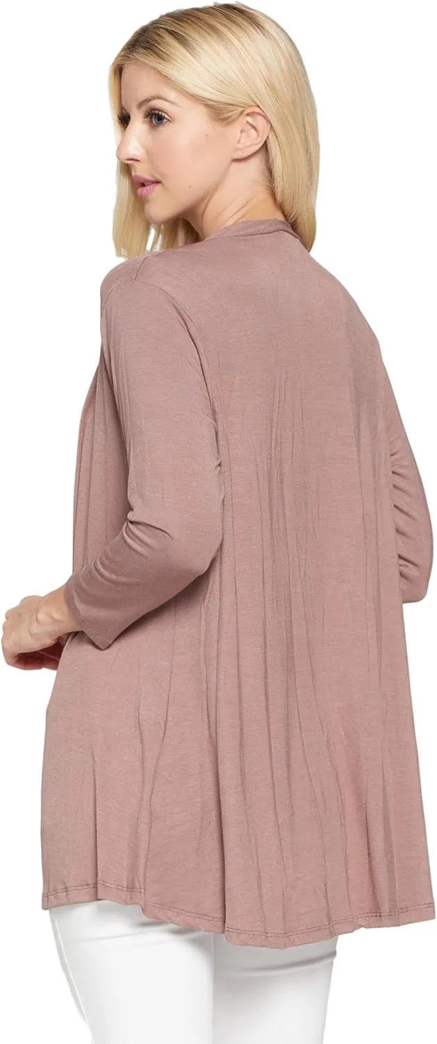 Women's 3/4 Sleeve Extra Soft Open Front Casual Flowy Viscose Made from Bamboo Cardigan